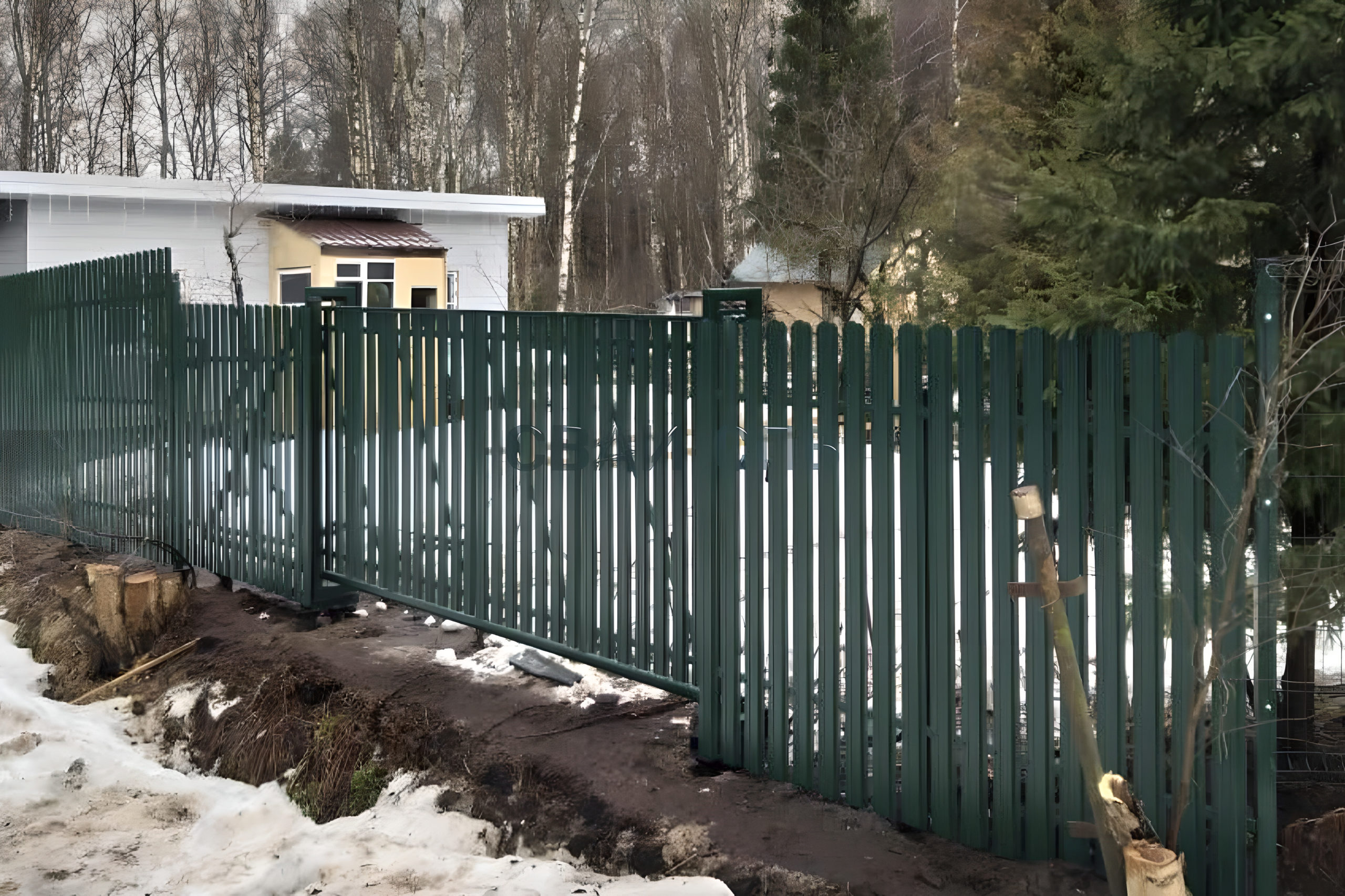 Установка откатных ворот из металлического штакетника в СНТ Заря (Парголово)